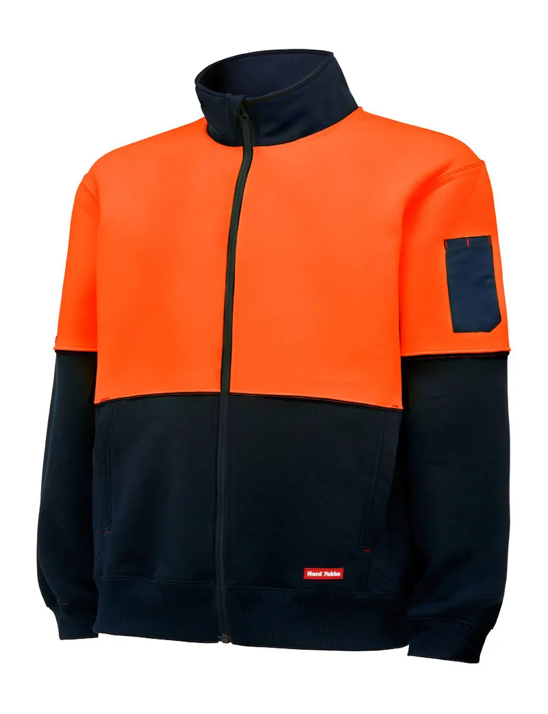 2 x Mens Hard Yakka Hi Vis Full Zip Brushed Fleece Jacket Orange/Navy Y06765