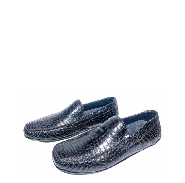 A01NPNP - Cuadra black casual crocodile leather driver moccasins for men