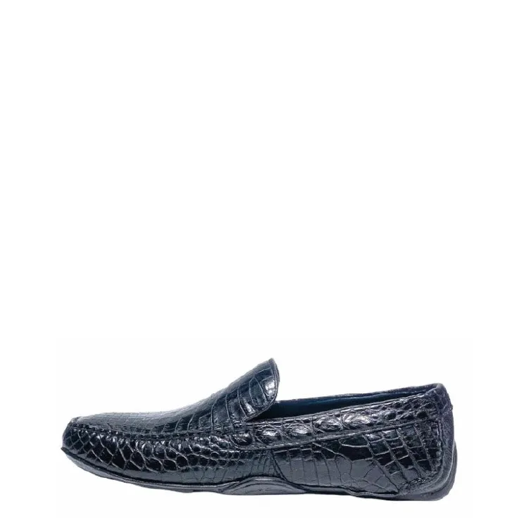 A01NPNP - Cuadra black casual crocodile leather driver moccasins for men