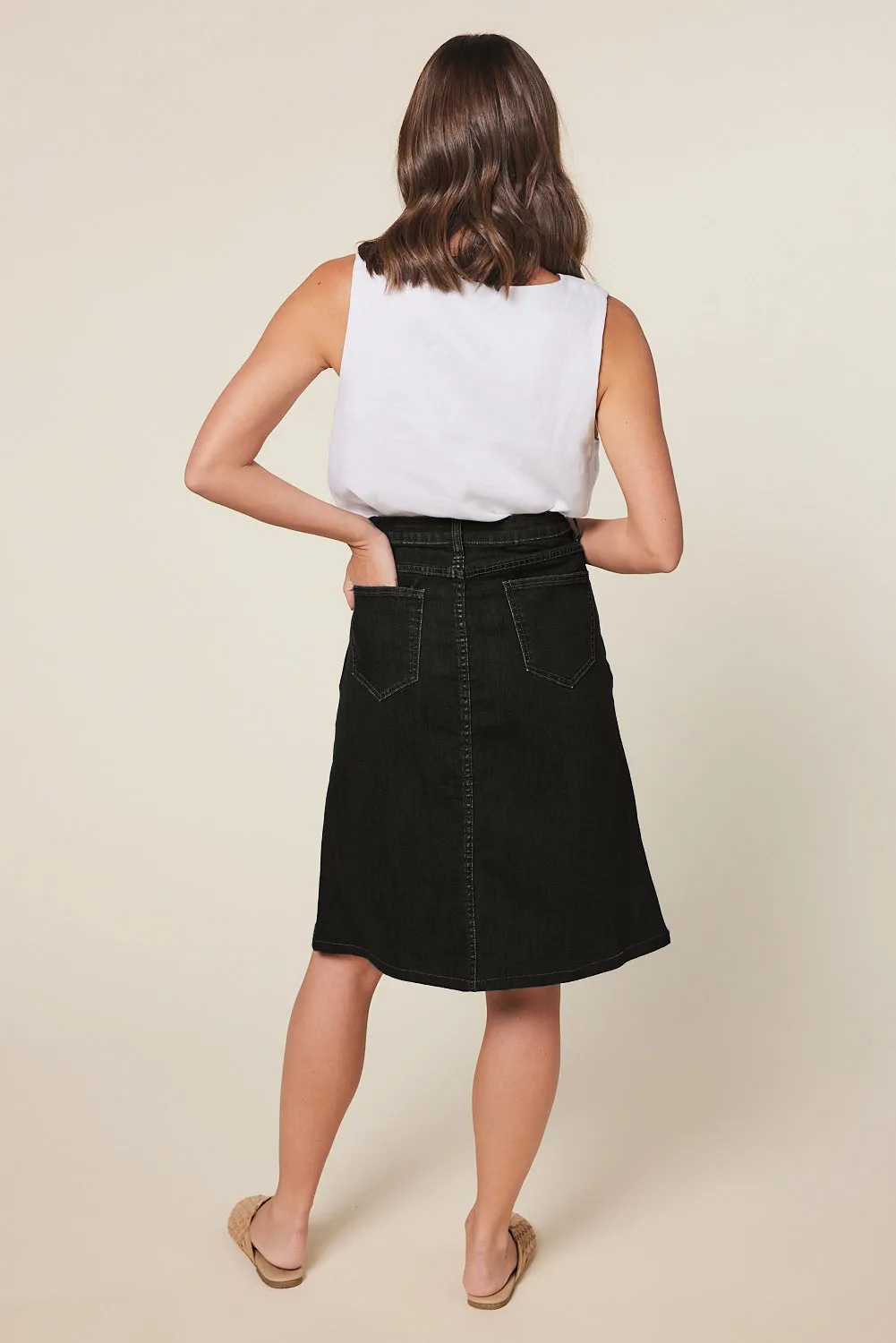 Adrift Denim Short A-Line Skirt in Black