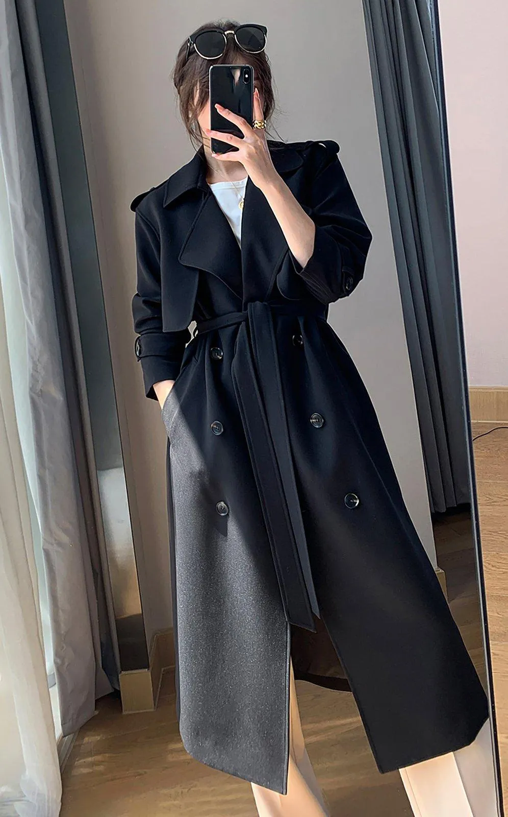 Ailsa Black Double Breasted Epaulet Trench Coat