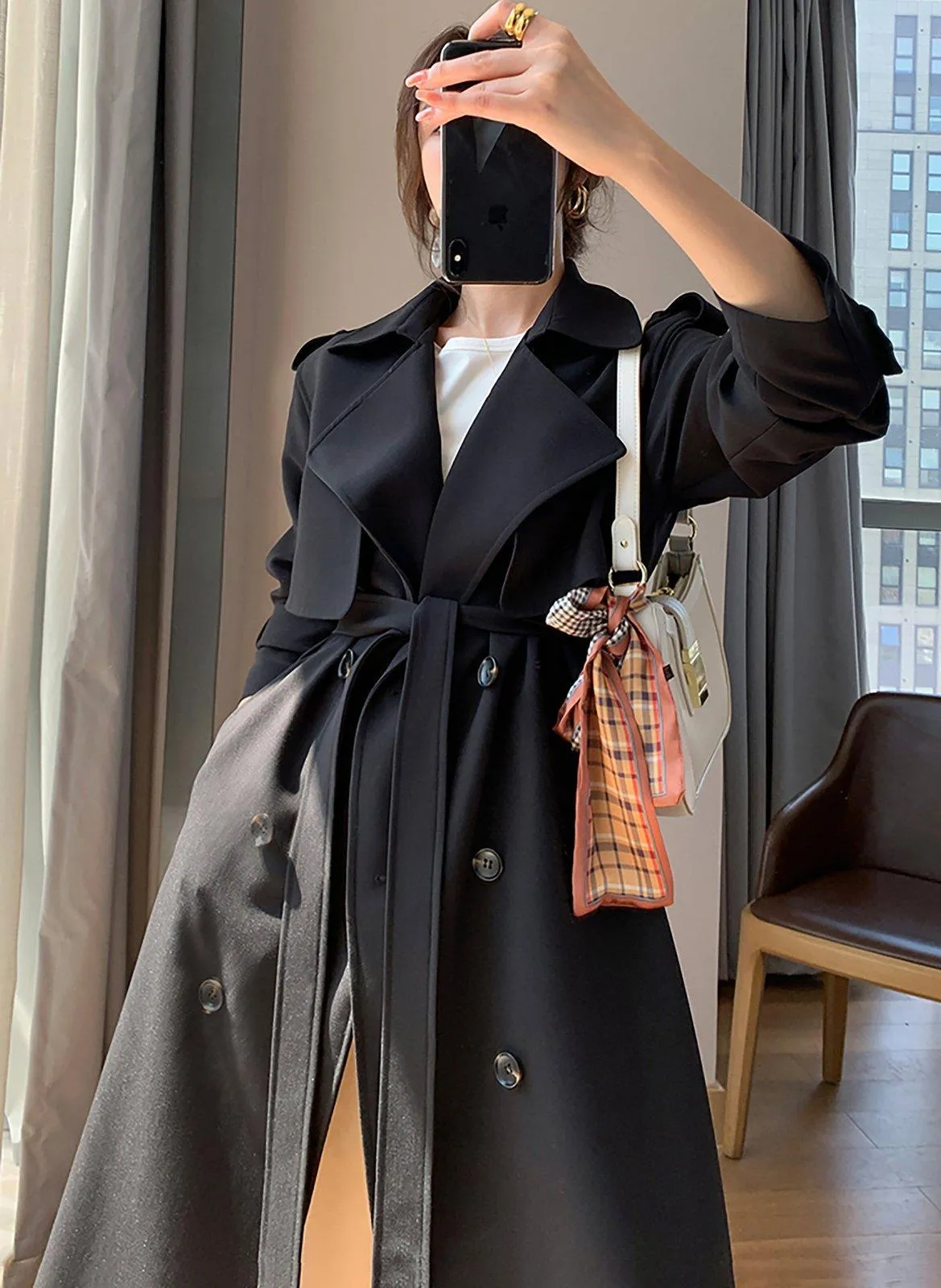 Ailsa Black Double Breasted Epaulet Trench Coat