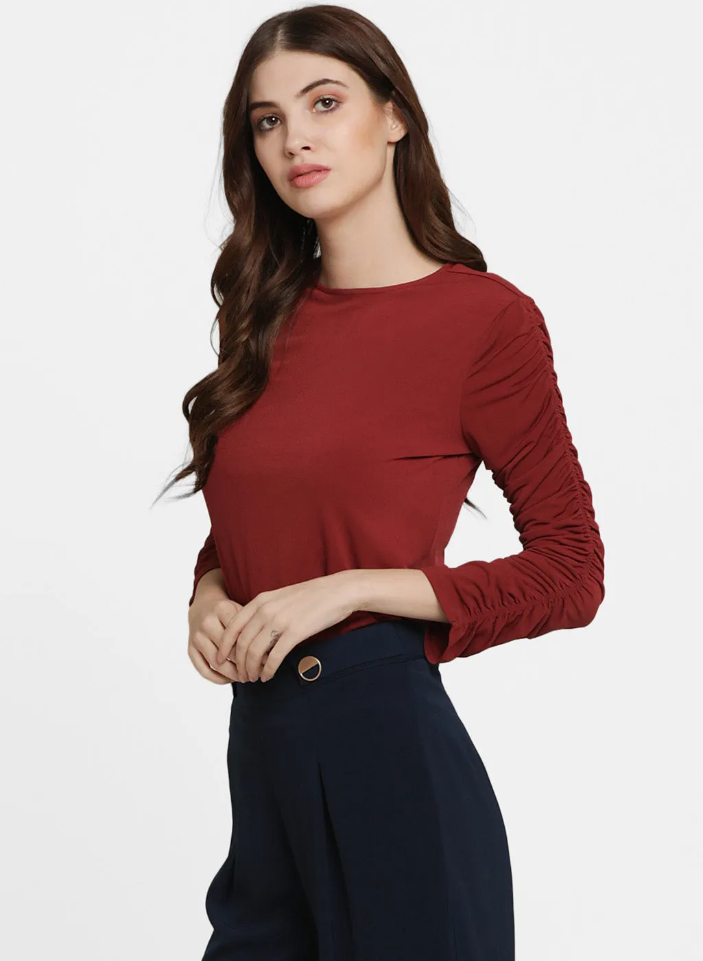 Alison Ruched Sleeve T Shirt