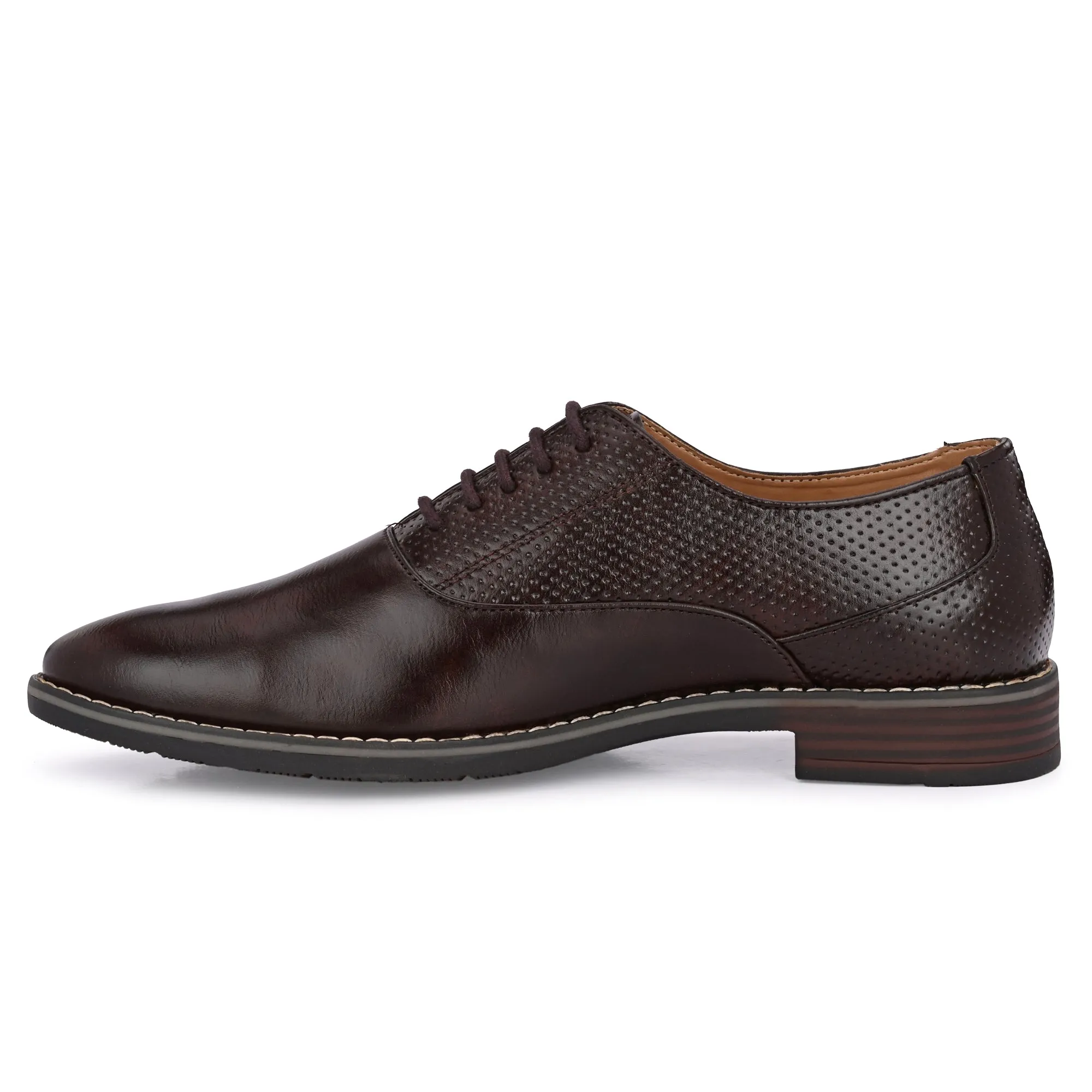 Attitudist Unisex Handcrafted Oxford Brown Formal Laceup Derby Shoes With Dotted Texture