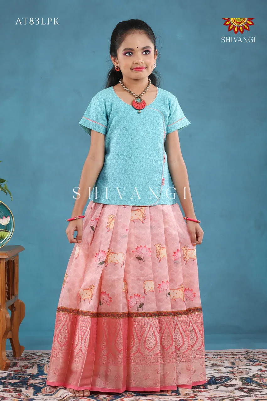 Baby Pink Pichwai Lotus Pattu Pavadai For Girls !!!