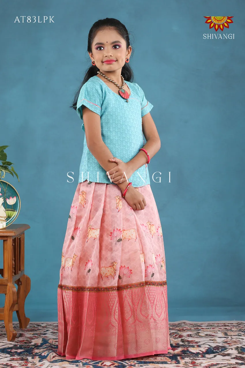 Baby Pink Pichwai Lotus Pattu Pavadai For Girls !!!