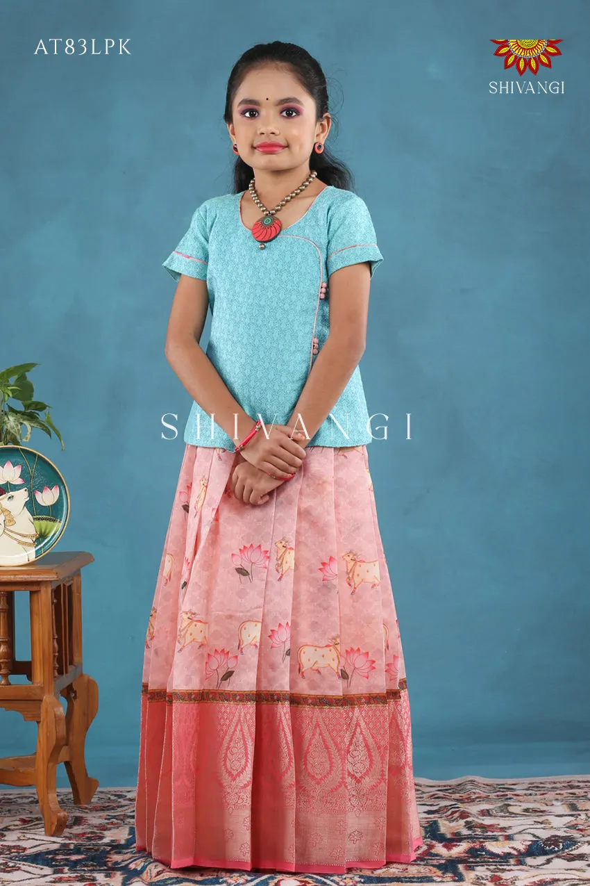 Baby Pink Pichwai Lotus Pattu Pavadai For Girls !!!