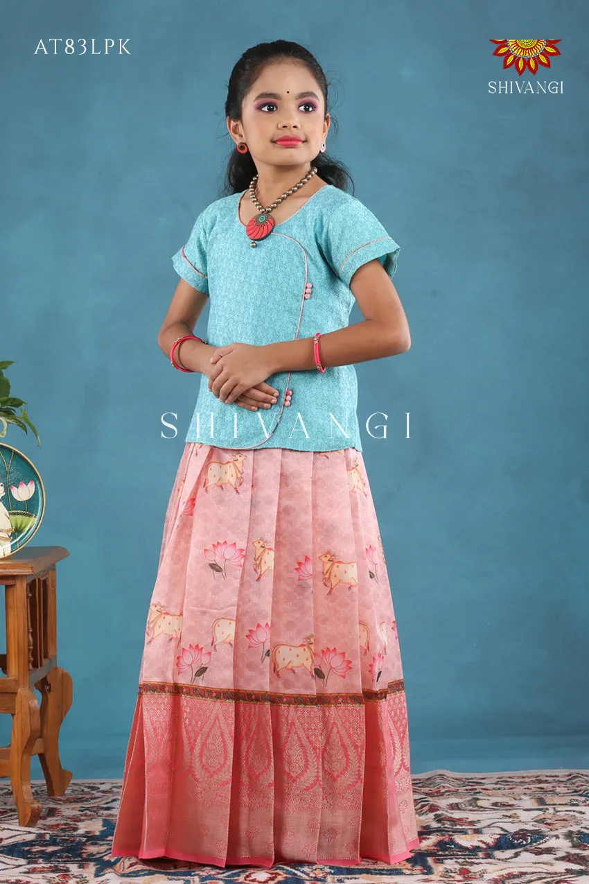 Baby Pink Pichwai Lotus Pattu Pavadai For Girls !!!