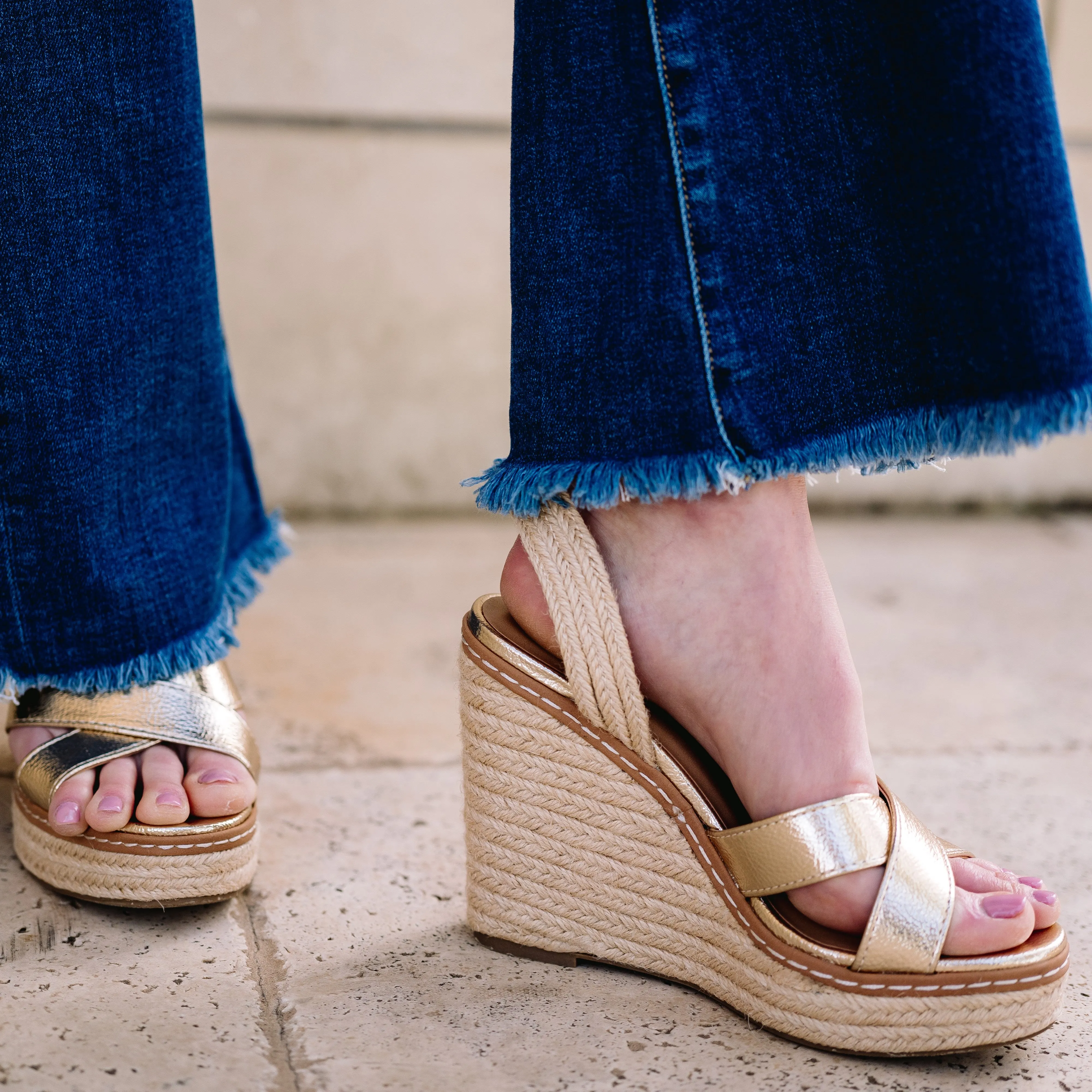 Basset Espadrille Metallic Gold Wedge