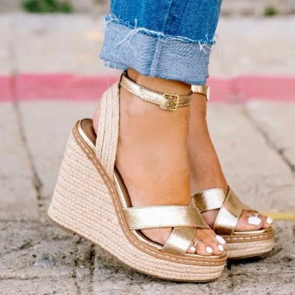 Basset Espadrille Metallic Gold Wedge