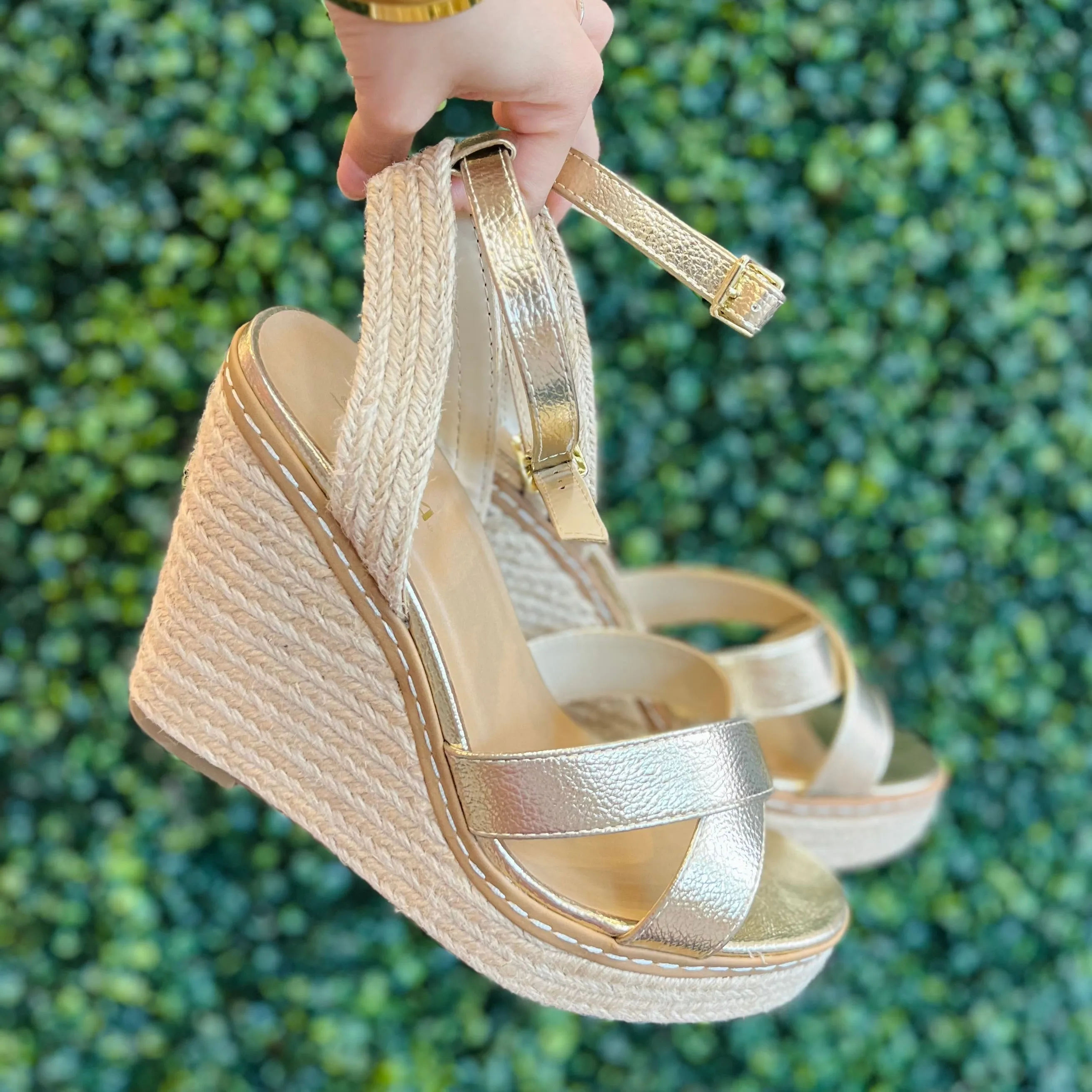 Basset Espadrille Metallic Gold Wedge