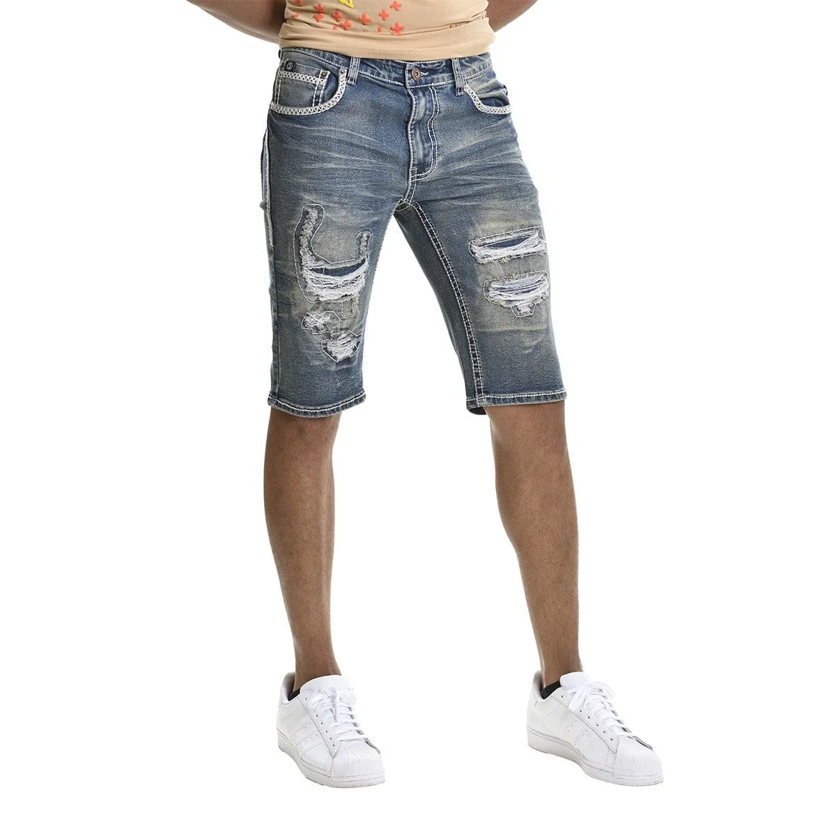 BBS Distressed Raw Hem Slim Denim Shorts