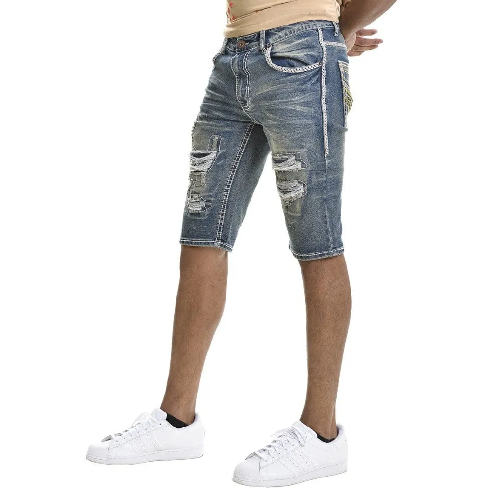 BBS Distressed Raw Hem Slim Denim Shorts