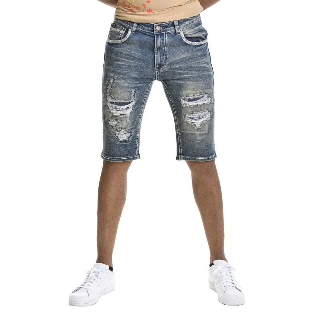 BBS Distressed Raw Hem Slim Denim Shorts