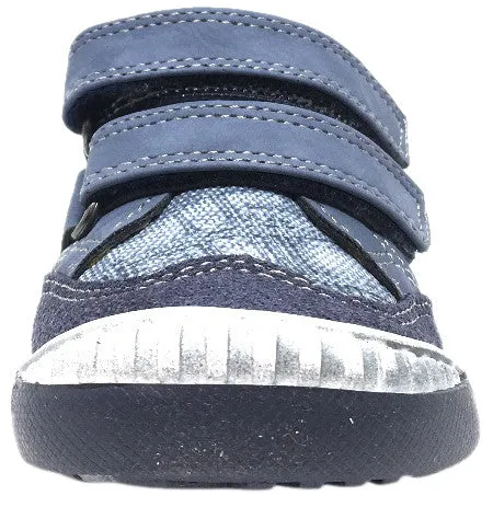 BKO Boy's Zaan II Denim and Navy Canvas Double Hook and Loop Strap Sneaker Shoe