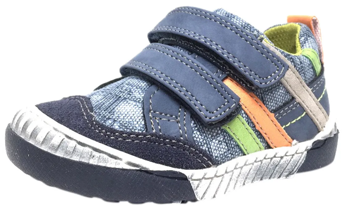 BKO Boy's Zaan II Denim and Navy Canvas Double Hook and Loop Strap Sneaker Shoe