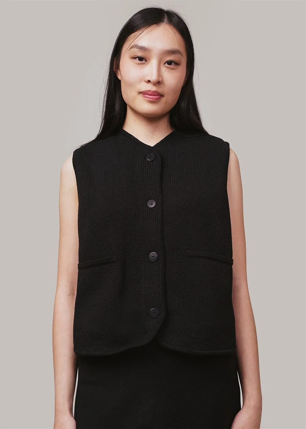 Black Boxy Cotton Waistcoat