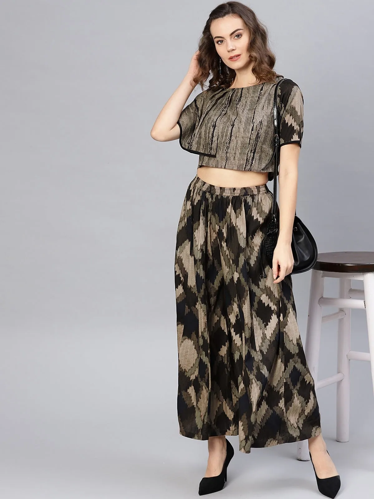 Block Printed Asymmetric Top With Skirt