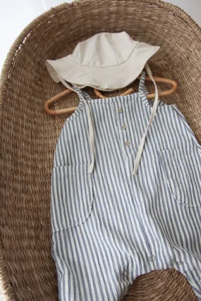 Blue Textured Stripe Pocket Jumpsuit