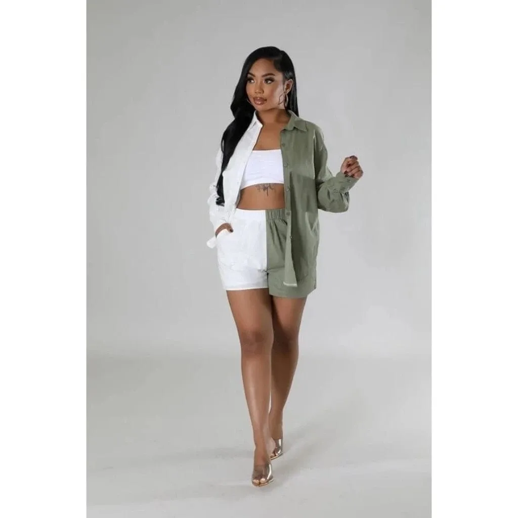 By The West Side Gauze Short Set - Green