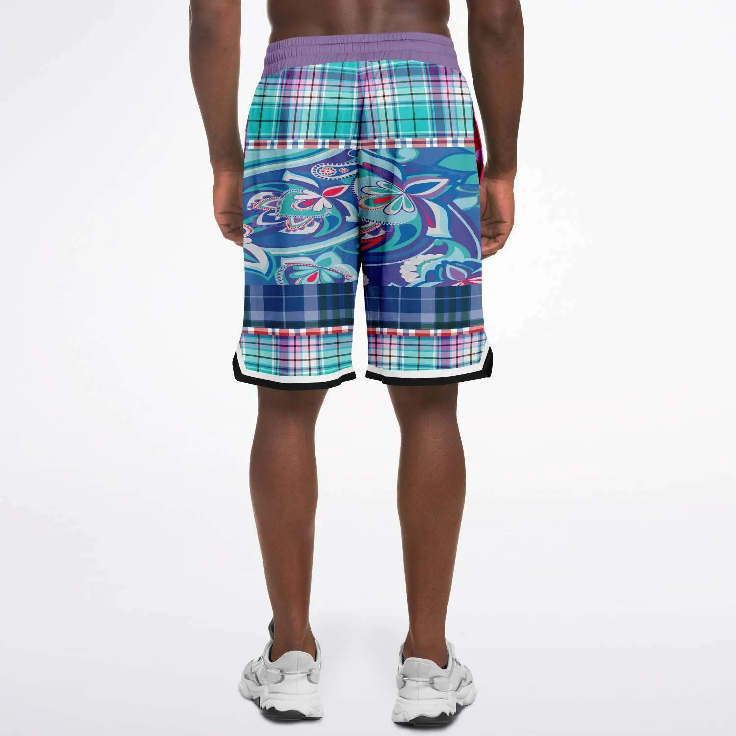 Cerulean Plaid Paisley Basketball Shorts