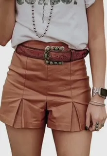 Copper pleated shorts