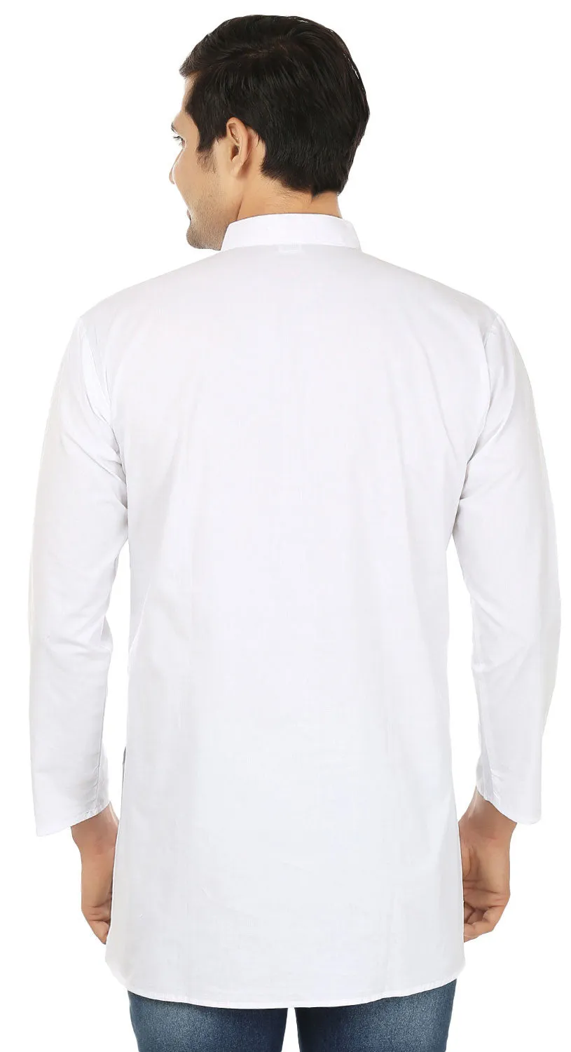 Cotton Dress Men's Short Kurta Shirt Indian Clothing (White)