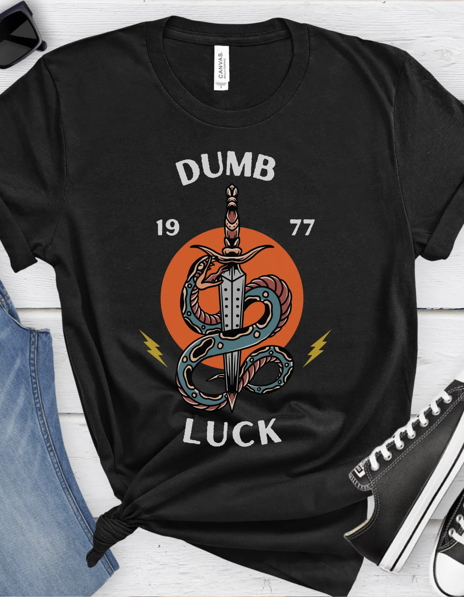 Dumb Luck Tattoo T-shirt / Unisex Vintage American Old School Traditional Tattoo Flash Tee Shirt /  Punk Alternative Clothing Tshirt