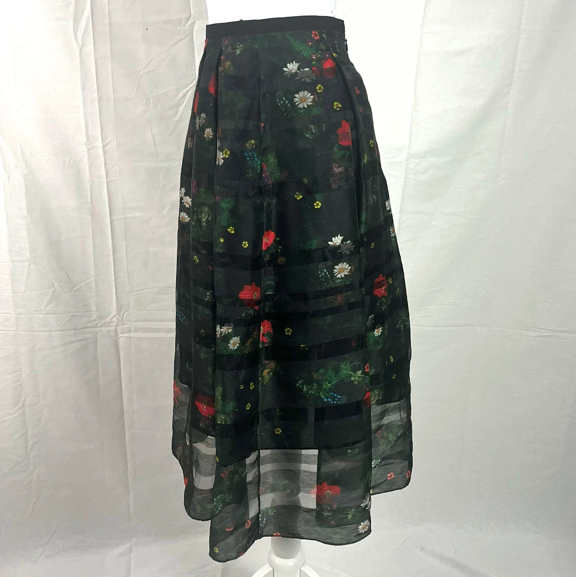 Erdem Black Digital Floral Print Organza Imari Skirt S