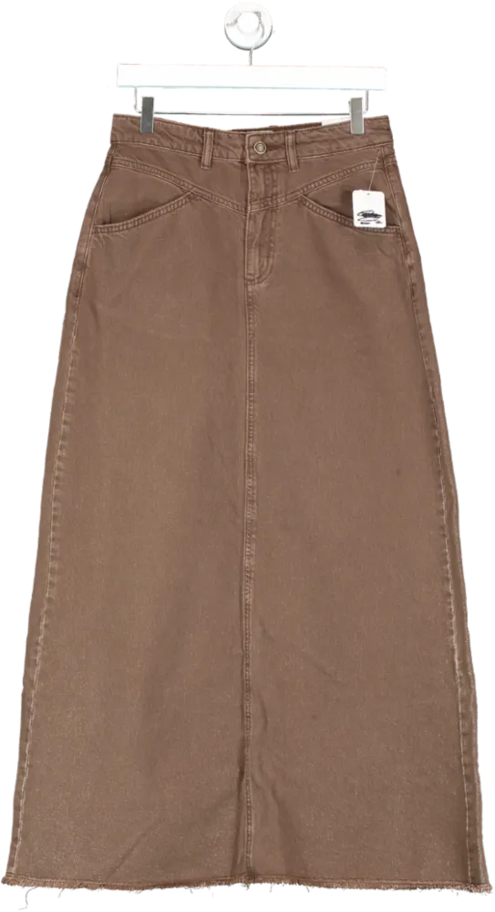 Free People Brown Come As You Are Denim Maxi Skirt UK 6-8