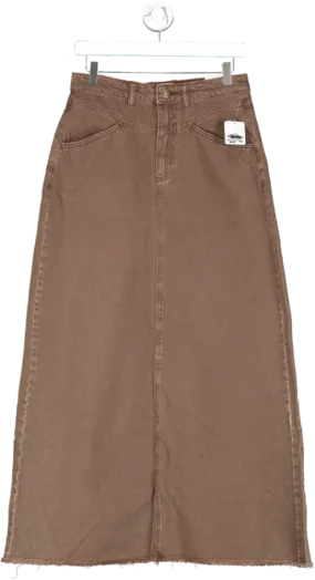 Free People Brown Come As You Are Denim Maxi Skirt UK 6-8