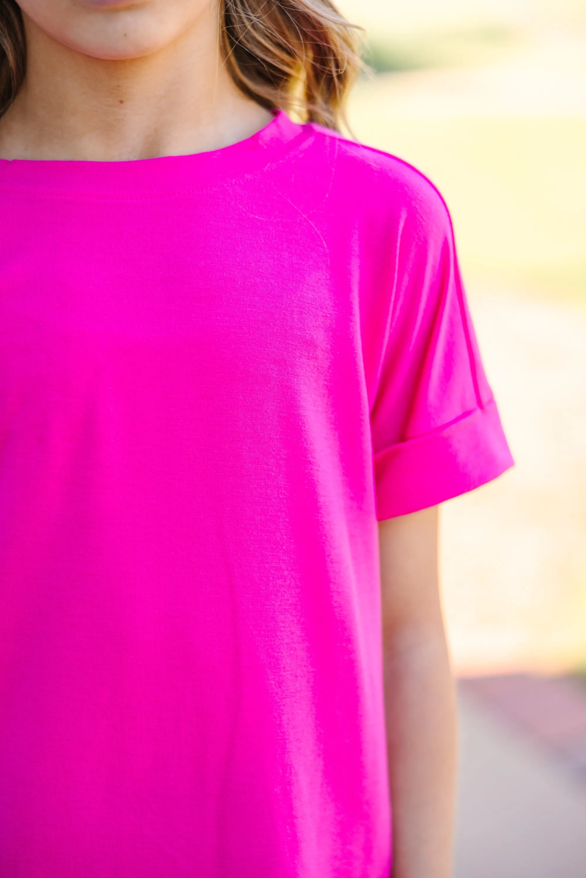 Girls: Make Your Life Easy Fuchsia Pink Crew Neck Top