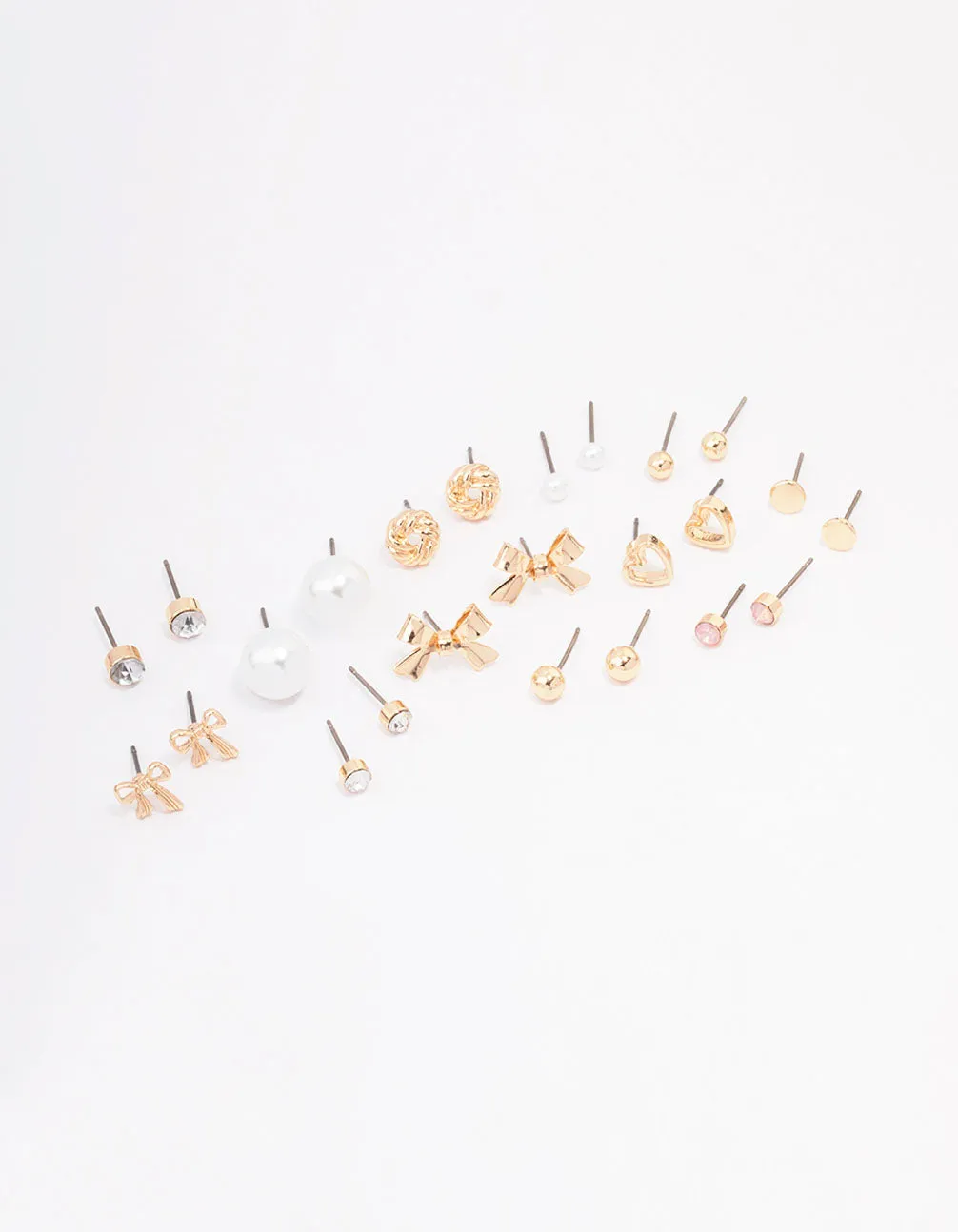 Gold Bow Pearl & Heart Earring 12-Pack