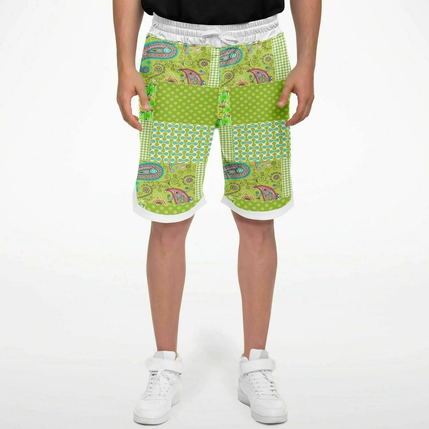 Green Anjou Pear Patchwork Basketball Shorts