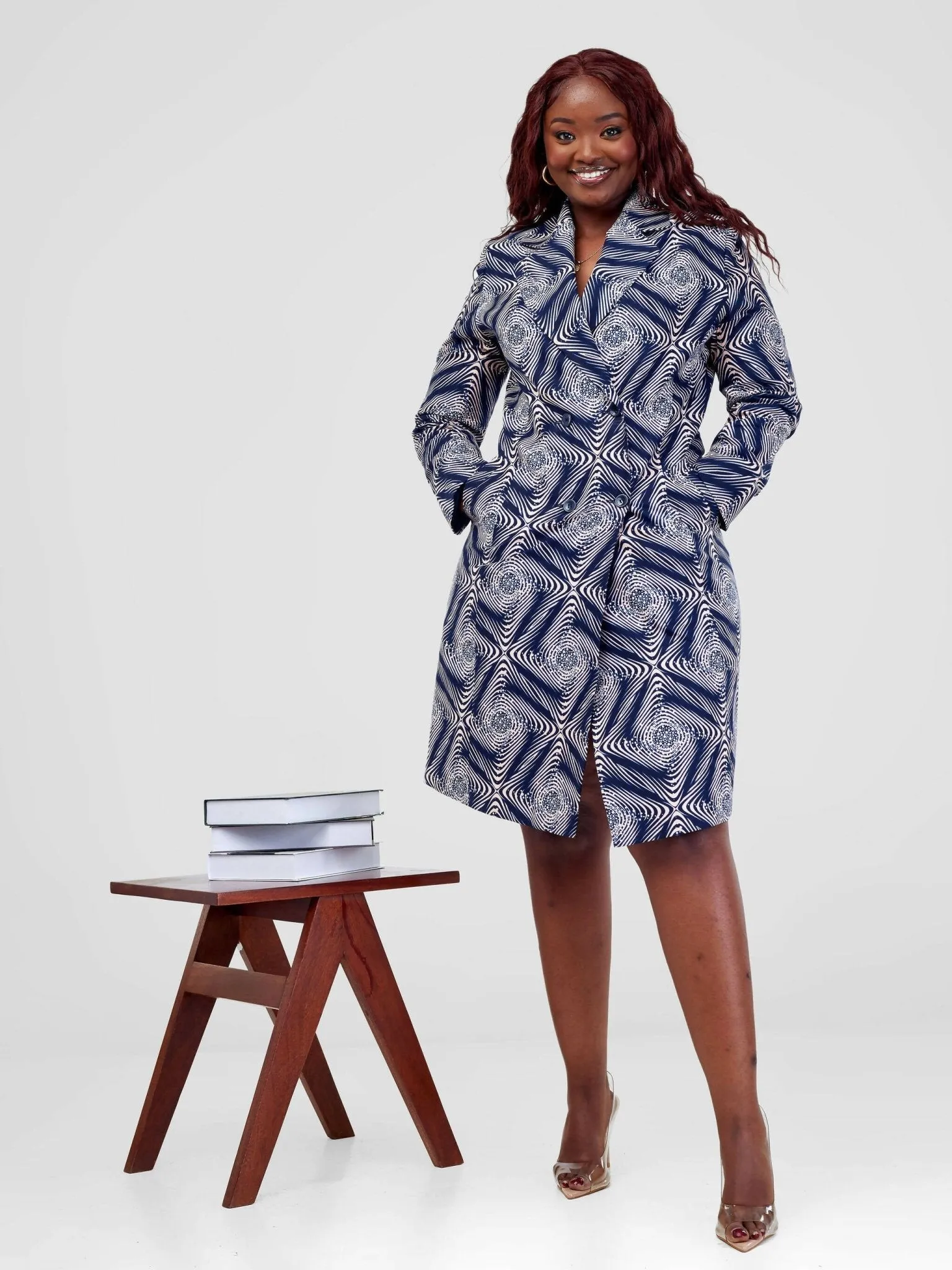 Izulu Pardamat Coat/Blazer - Navy Blue Print