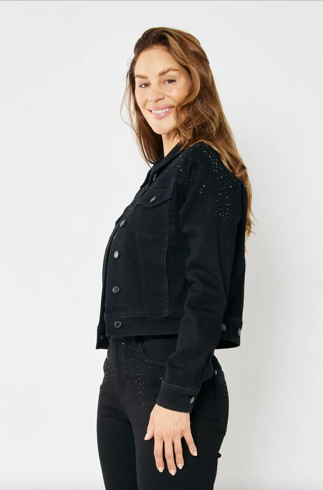 Judy Blue Black Rhinestone Jean Jacket