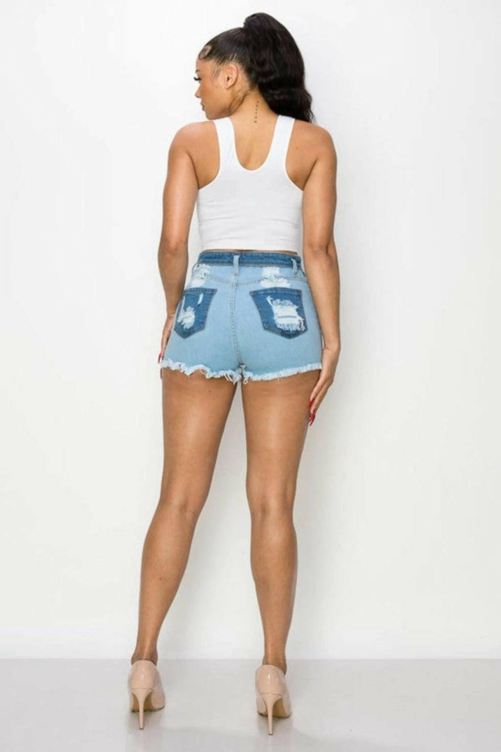 JUNIOR DISTRESSED DUO BLUE SHORTS JEANS