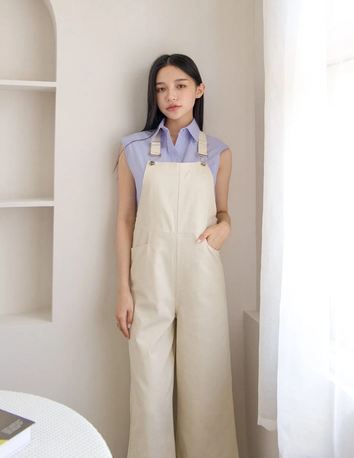 Kalyn Denim Overalls in Cream