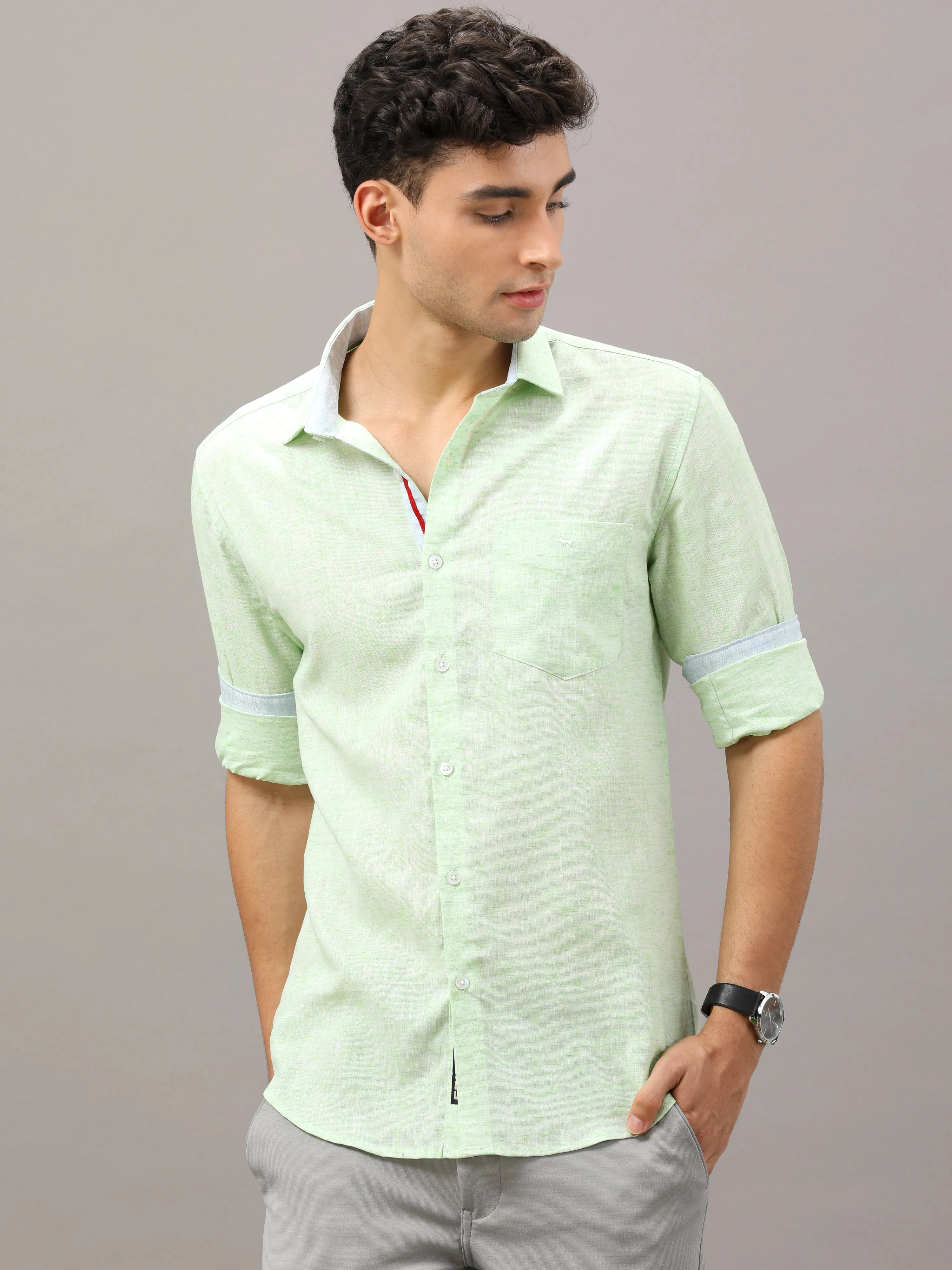 Light Green Fit Linen Shirt