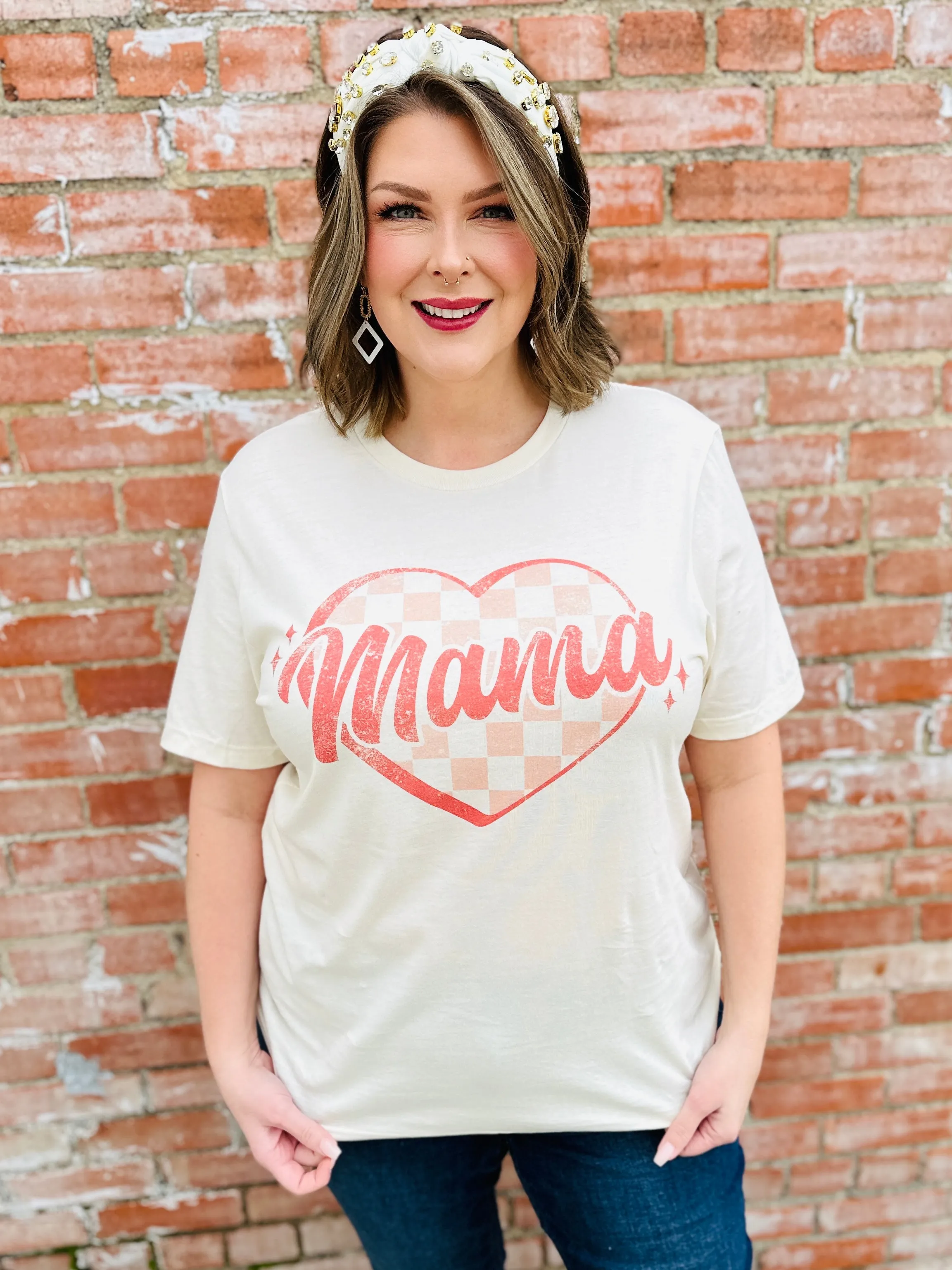 Mama Checkered Heart Graphic Tee