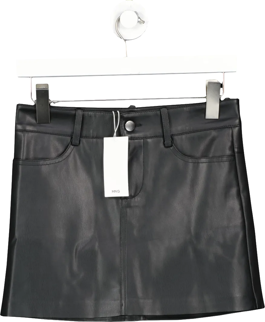 MANGO Black Leather Effect Mini Skirt BNWT  UK XXS