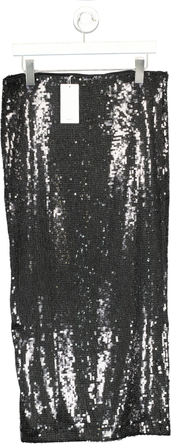 MANGO Black Sequin Midi Skirt BNWT UK L