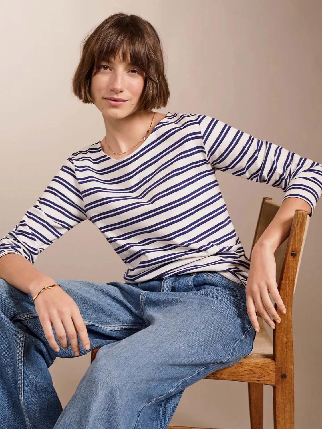 Mary-Kate Organic Cotton Top | White & Navy