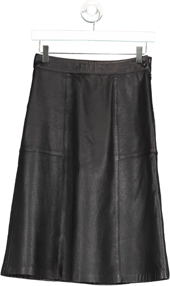 Massimo Dutti Black Nappa Leather Midi Skirt UK XS