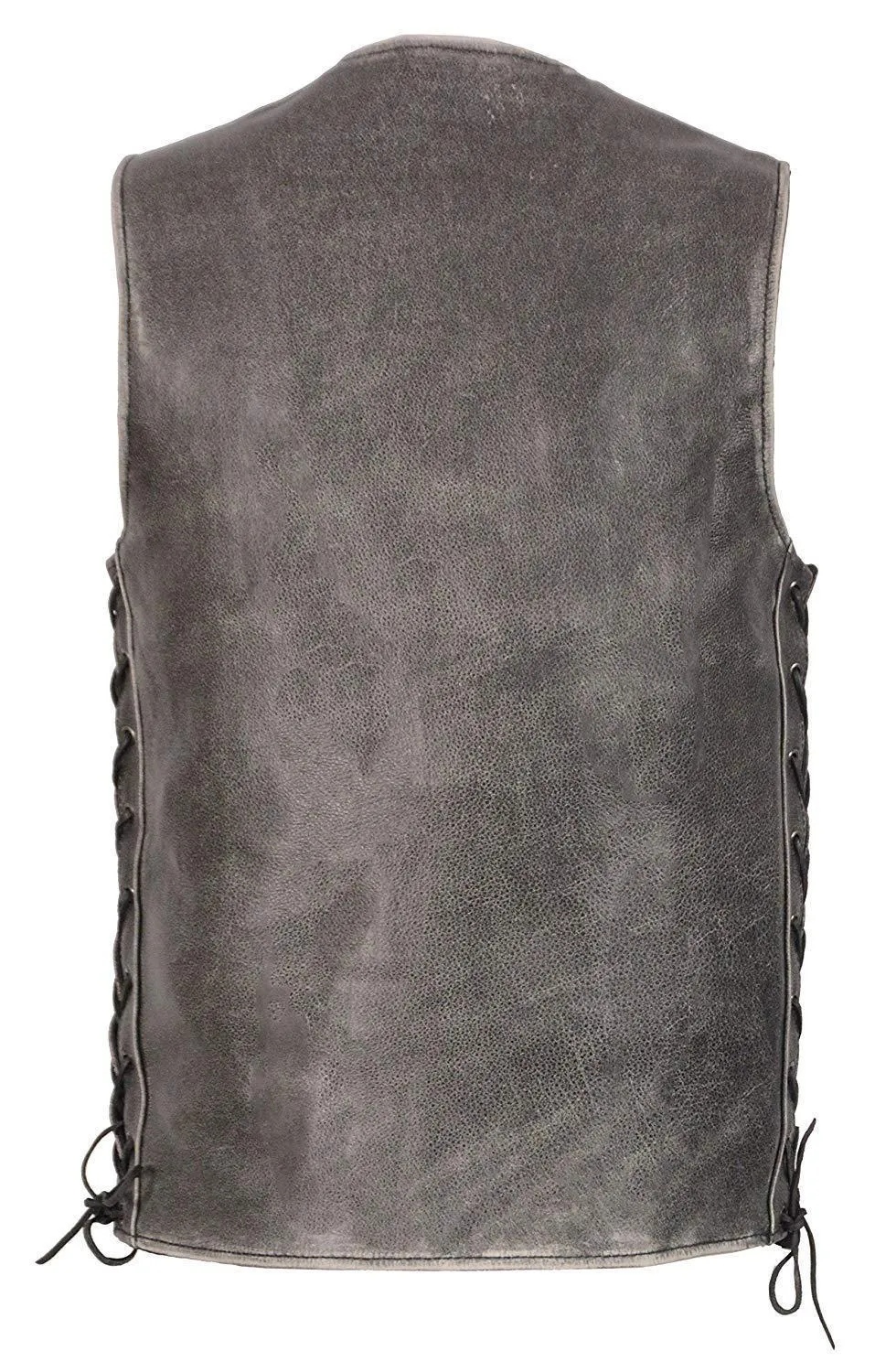 Milwaukee Leather MLM3521 Men's Distress Grey Leather Vest - V-Neck Straight Bottom Side Lace Motorcycle Rider Vest