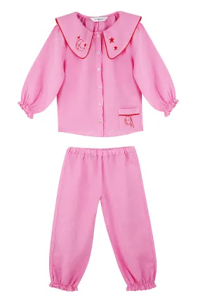 Mini Aubrey Pink Linen Kids Pyjama Set