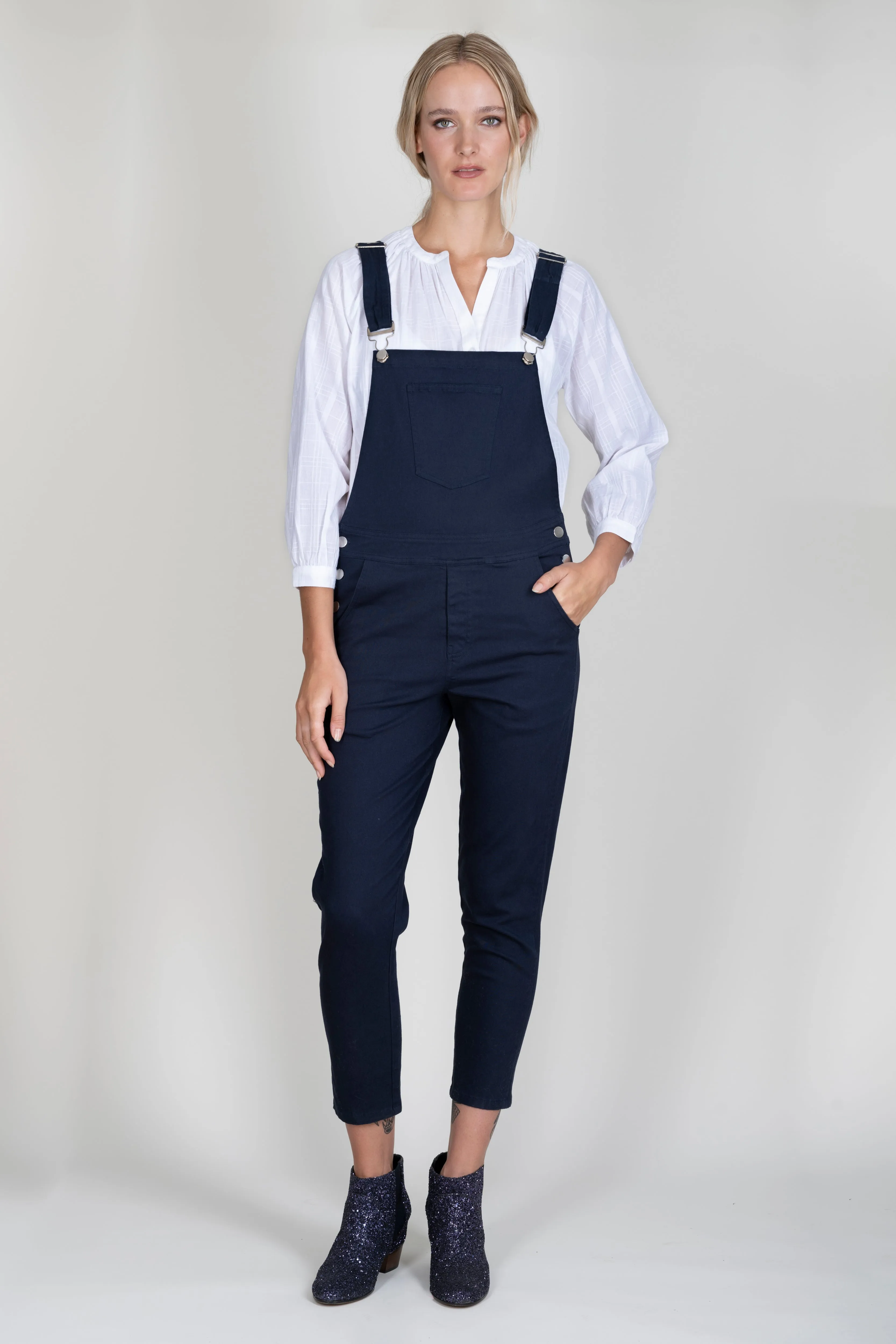 Navy stretch twill MEGGI dungarees