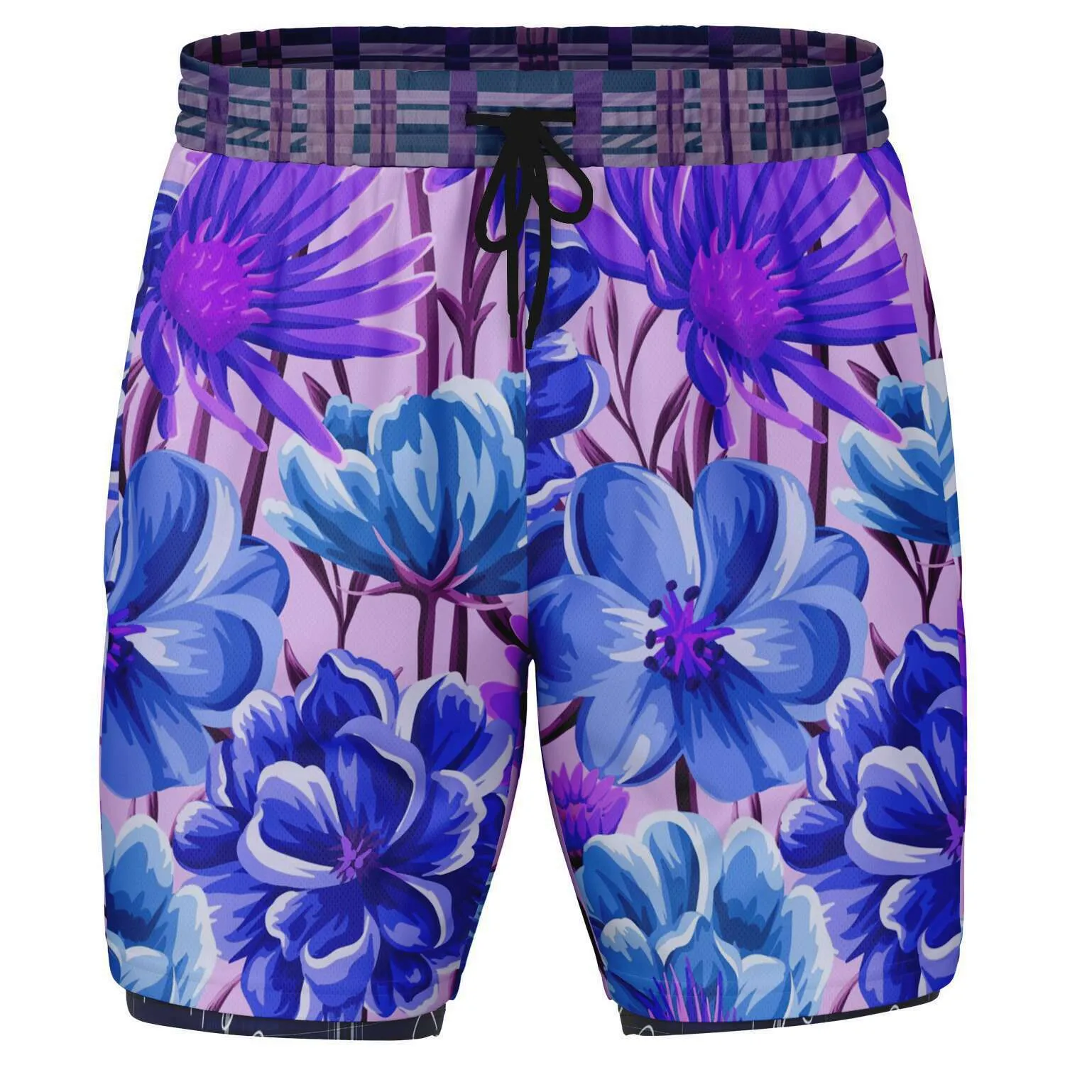 Norma Jean Purple Plaid Floral Compression Activity Shorts