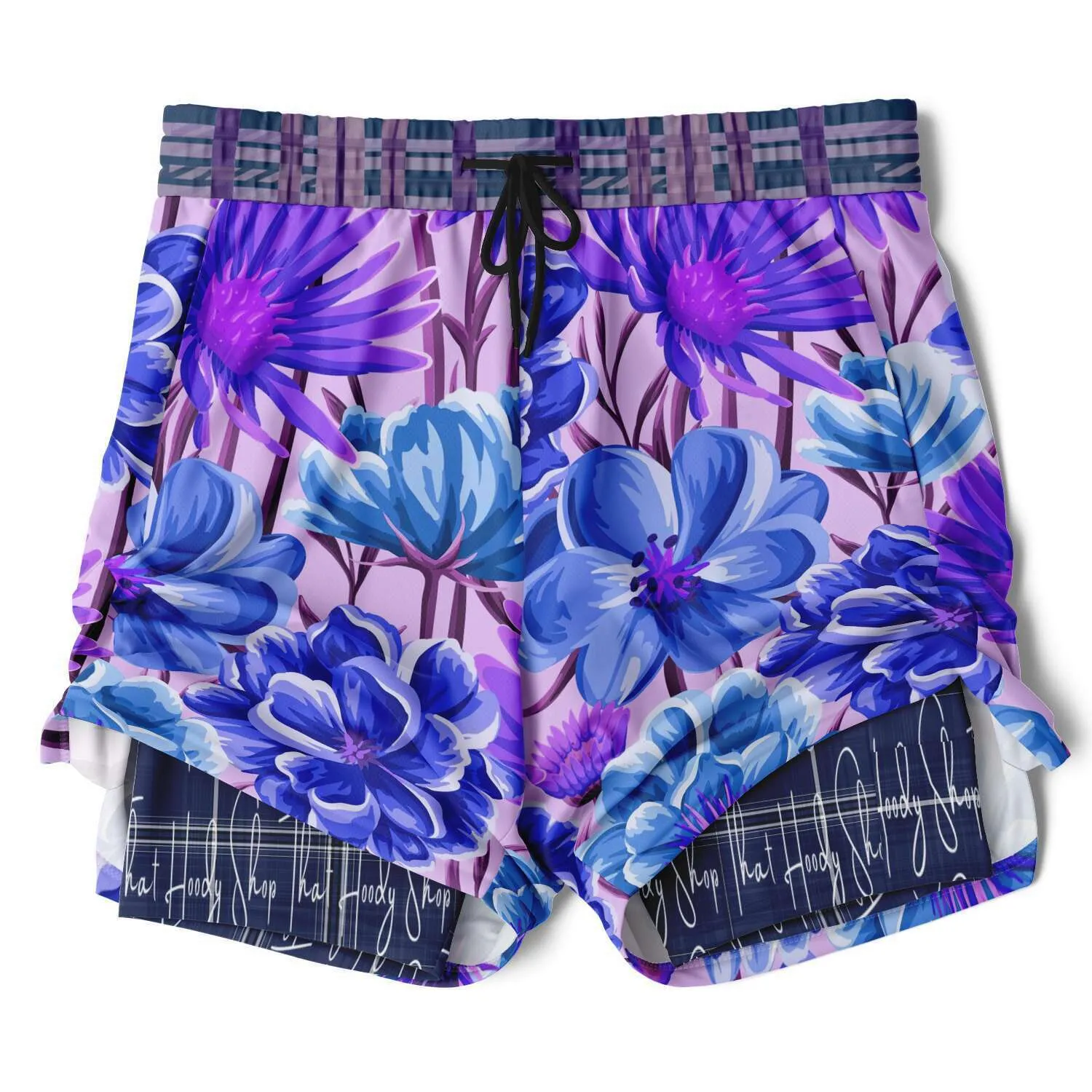 Norma Jean Purple Plaid Floral Compression Activity Shorts