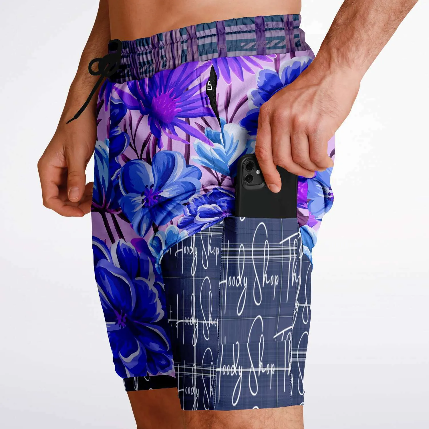 Norma Jean Purple Plaid Floral Compression Activity Shorts